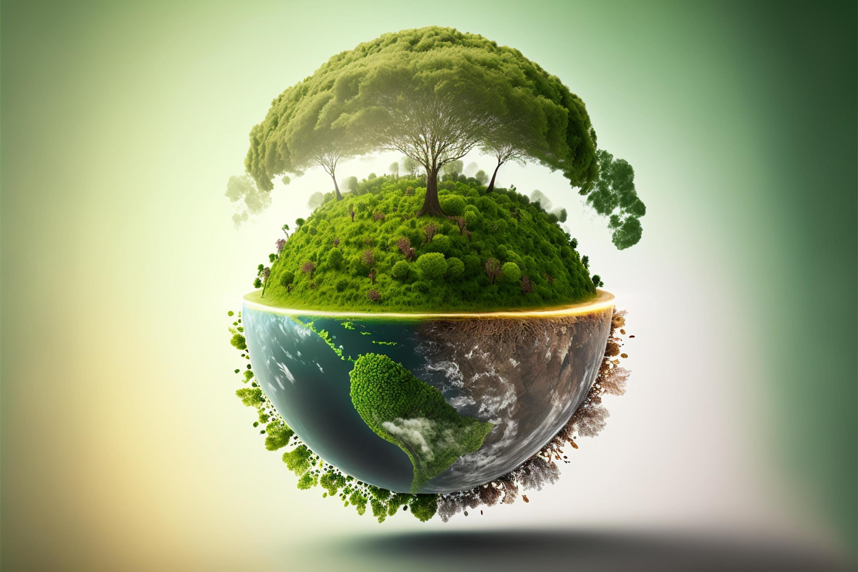 save-earth-day-poster-environment-day-nature-green-ai-generative-glossy-background-images-tree-and-water-free-photo